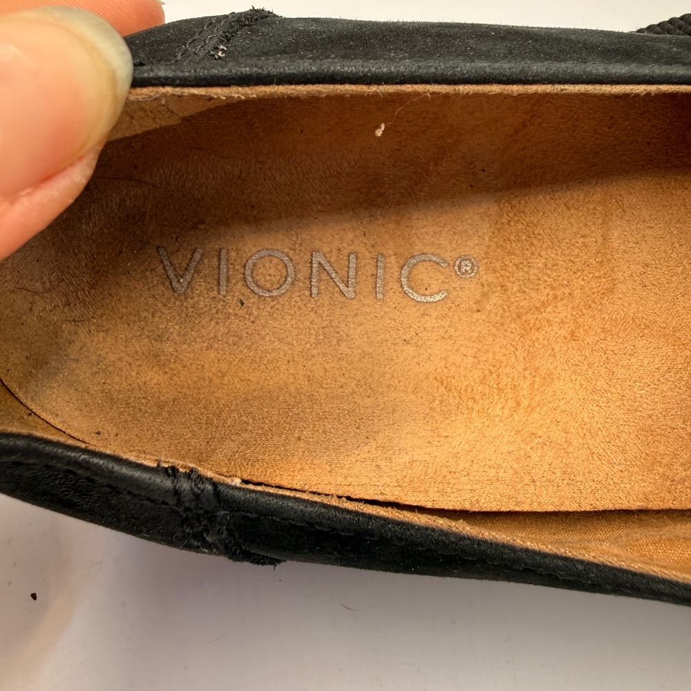 Vionic Teagan Black Suede Lug Sole Platform Loafers Womens Size 7 Moc Toe Lace - Picture 9 of 9